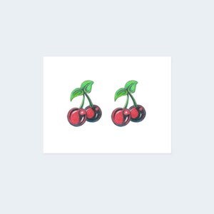 Cherry Tattoo (Set of 2) - Small Cherry Tattoo / Cherry Temporary Tattoo / Cherry Tattoo / Feminine Tattoo / Fruit Tattoo / Colored Cherry