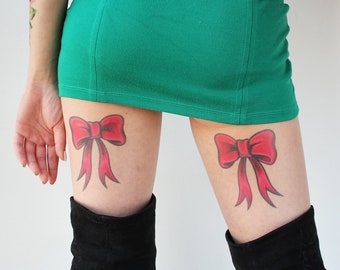 Tatouage de noeud papillon rouge (lot de 2) - tatouage temporaire de noeud papillon / tatouage de cuisse de noeud papillon / tatouage de noeud papillon sexy / tatouage de cuisse de noeud papillon arrière / tatouage sexy