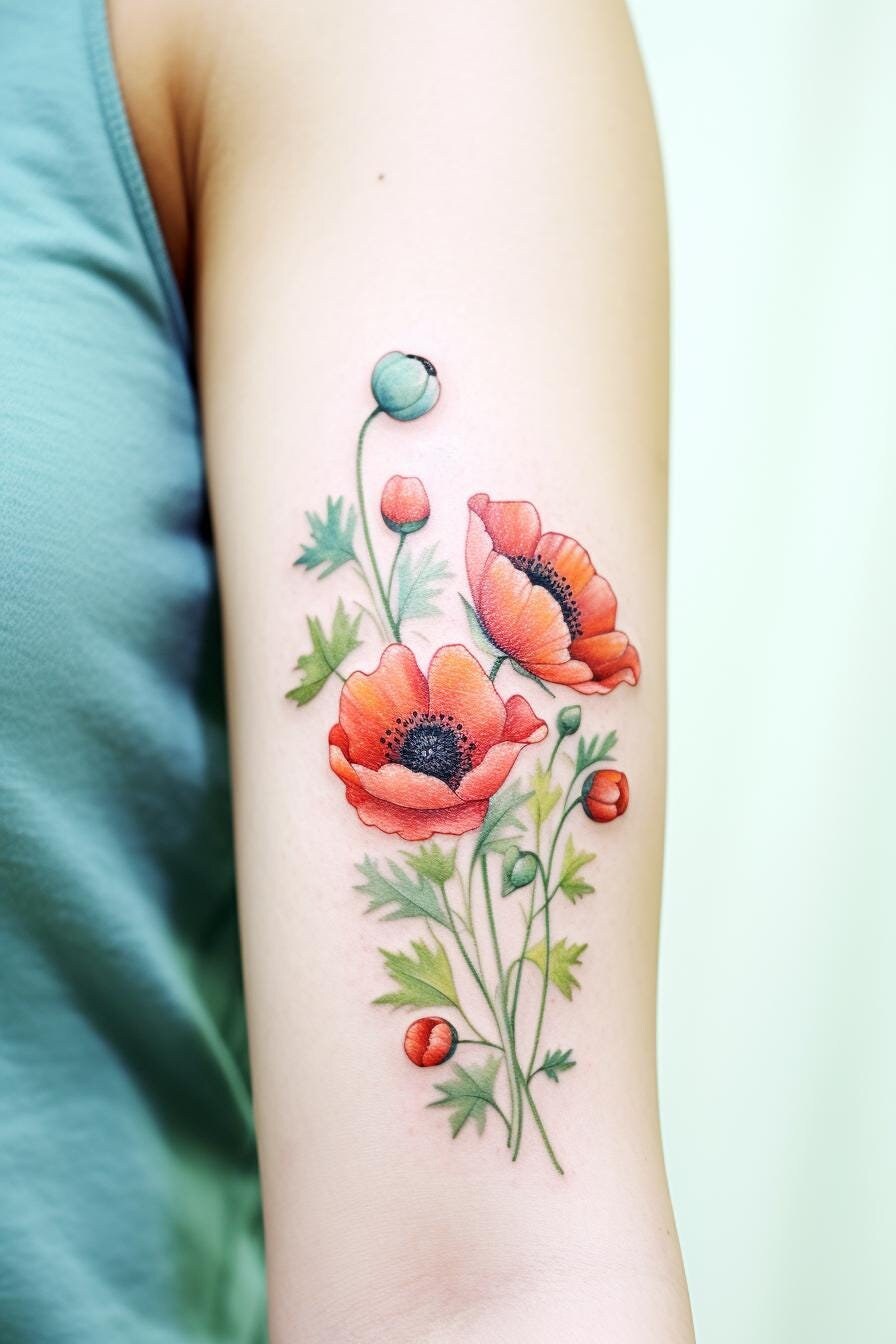 Bloem klaproos tatoeage - Etsy België, image size:896x1344