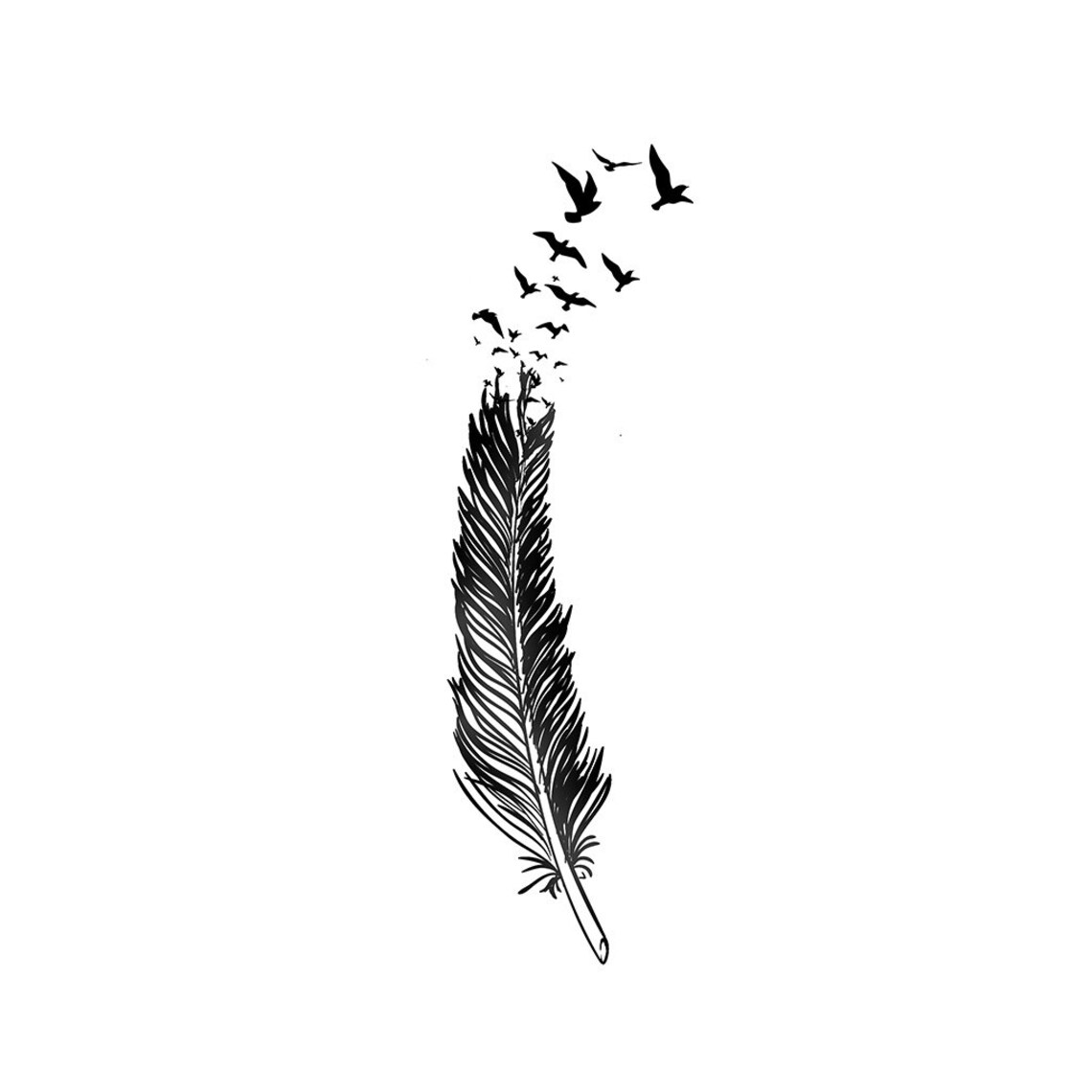Feather With Flying Birds Temporary Tattoo / Feather Flying Etsy