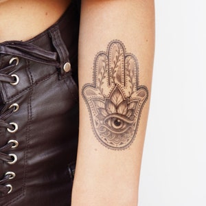 Hamsa Floral Tattoo - Hand of Fatima Tattoo / Hamsa Temporary Tattoo / Hamsa Tattoo Design / Hamsa Realistic Tattoo / Khamsa / Hamsa Hand