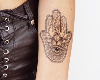 Hamsa Floral Tattoo - Hand of Fatima Tattoo / Hamsa Temporary Tattoo / Hamsa Tattoo Design / Hamsa Realistic Tattoo / Khamsa / Hamsa Hand