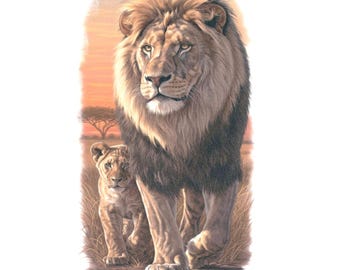 Lion & Cub Tattoo - Lion Temporary Tattoo / Realistic Lion Tattoos / Family Symbol Tattoos / Father Son / Savanna Lion Tattoo