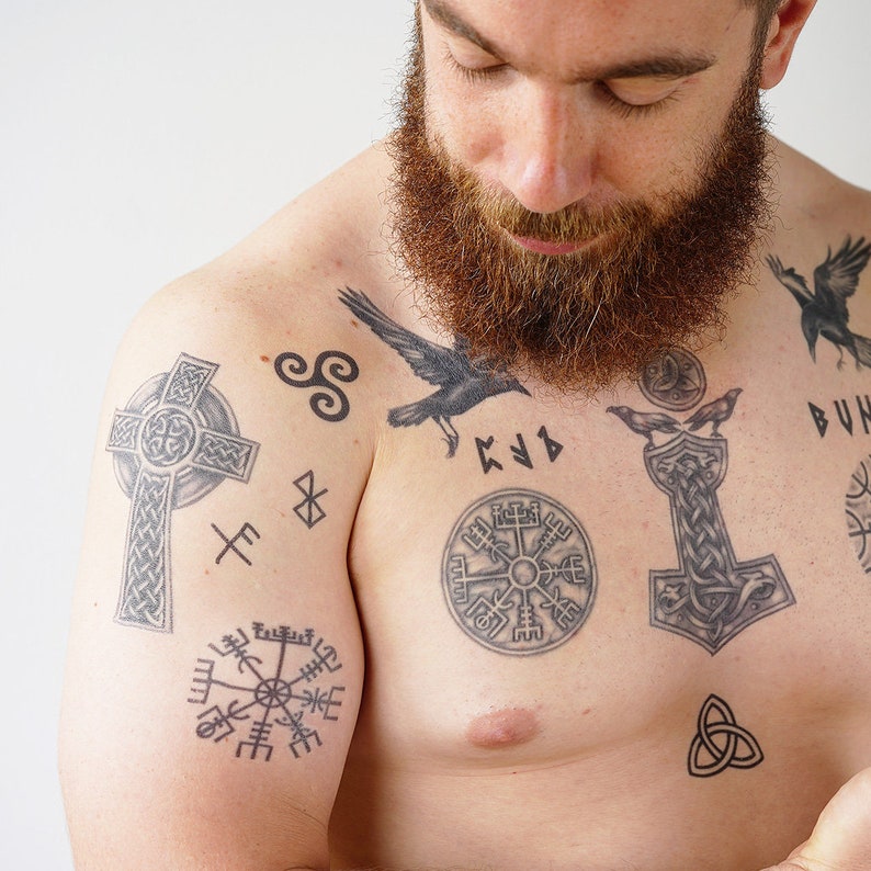 Viking Tattoo Set 1 - Viking Tattoos / Viking Temporary Tattoo / Nors...