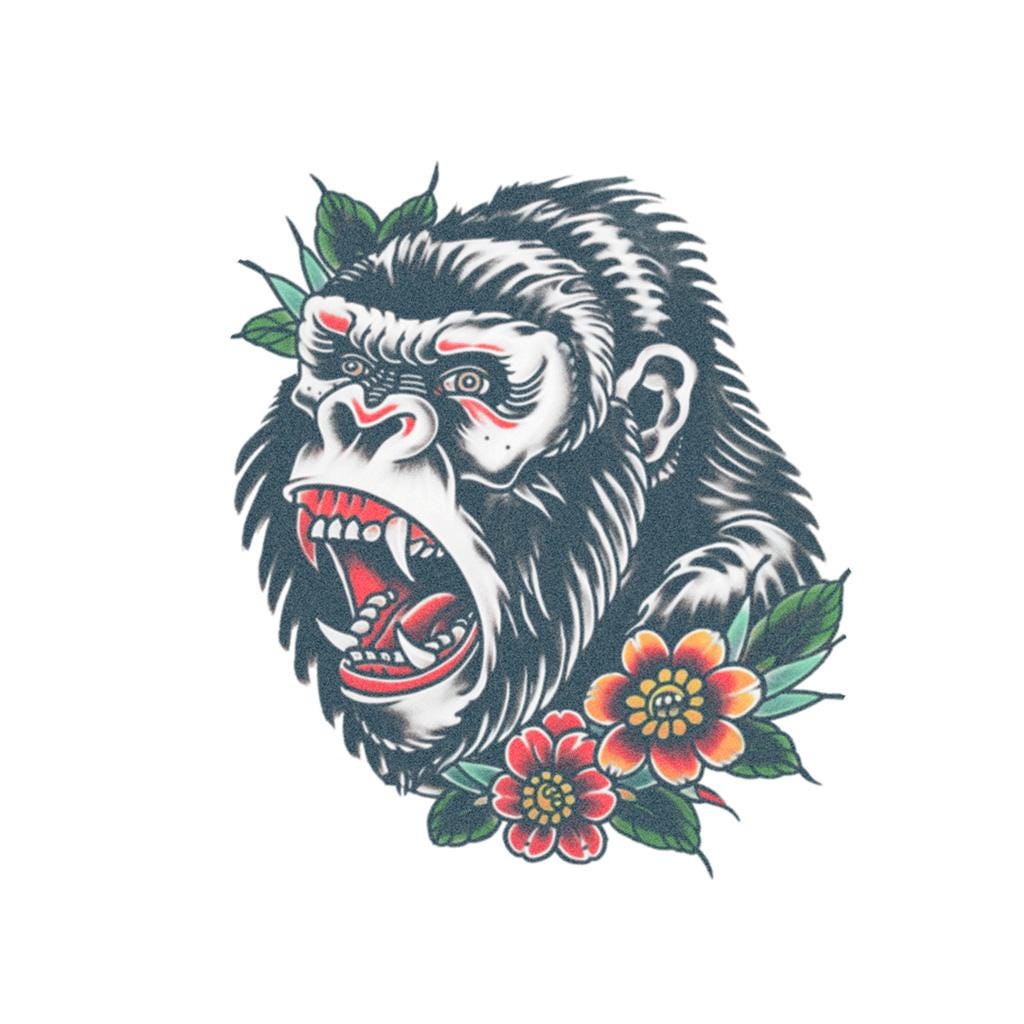 Gorilla Tattoo - Gorilla Temporary Tattoo / Powerful Gorilla Tattoo / Gorilla Head Tattoo / Neo Traditional Gorilla Tattoo / Old School Tat