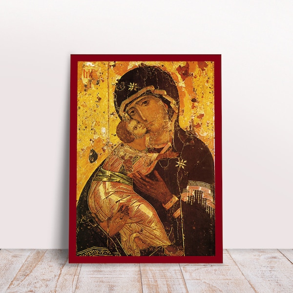 Holy Virgin Mary of Vladimir with Jesus Greek Byzantine Orthodox Christian handmade icons