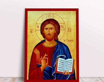 Jesus Christ Blessing Greek Byzantine Orthodox Christian handmade icon