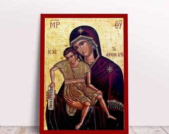 Holy Virgin Mary it's Truly Meet "Axion Estin" with Jesus Greek Byzantine Orthodox Christian handmade icons