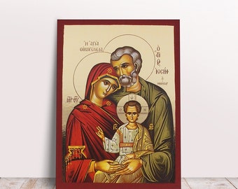 The Holy Family Goldprint Greek Byzantine Orthodox Christian handmade icon