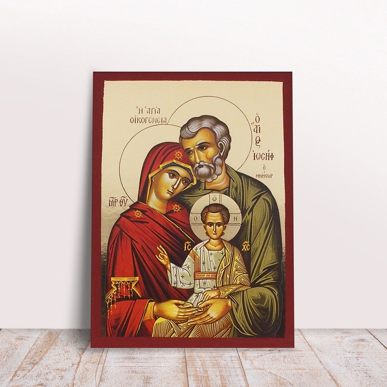 The Holy Family Goldprint Greek Byzantine Orthodox Christian handmade icon image 1