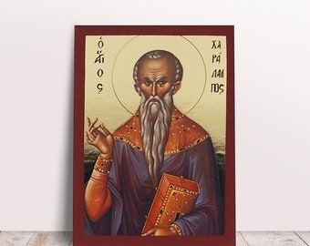 Saint Charalambos Goldprint Greek Byzantine Orthodox Christian handmade icon