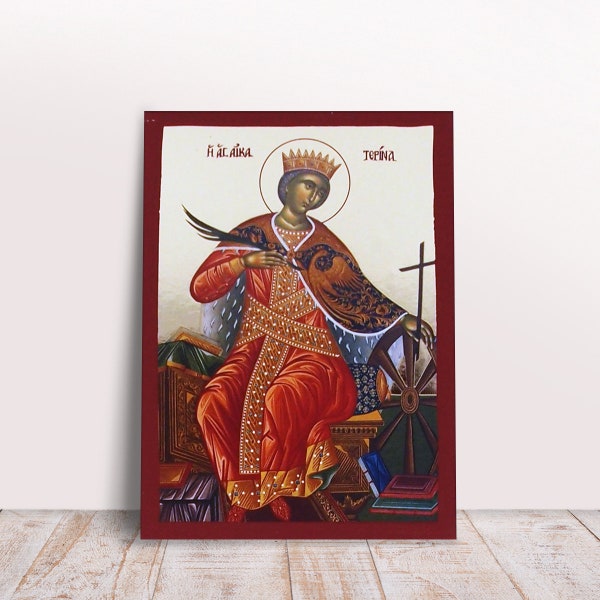 Saint Katherine or Aikaterini Goldprint Greek Byzantine Orthodox Christian handmade icon