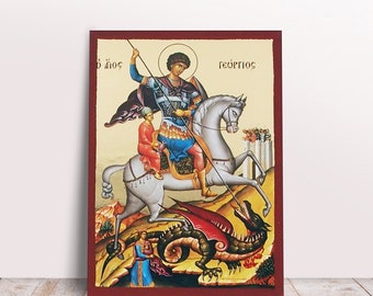 Saint George Goldprint Greek Byzantine Orthodox Christian handmade icon