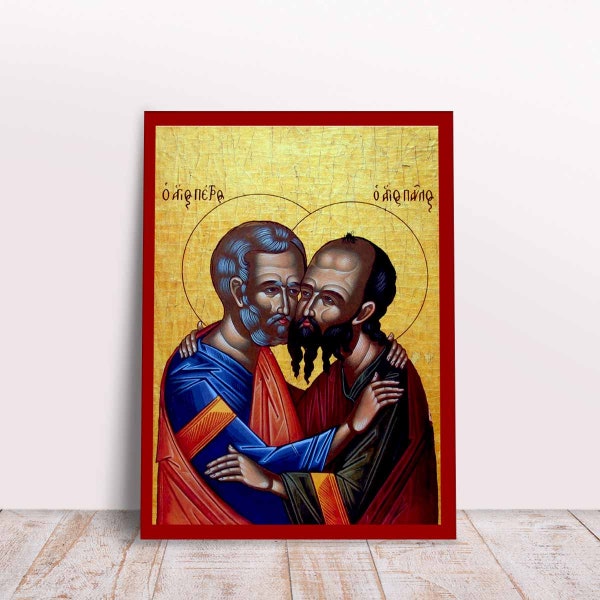 Saints Apostles Paul and Peter Greek Byzantine Orthodox Christian handmade icon