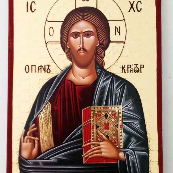 Jesus Christ Pantokrator Goldprint Greek Byzantine Orthodox Christian handmade icon