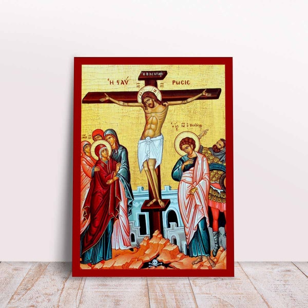 Jesus Christ Crucifixion Greek Byzantine Orthodox Christian handmade icon