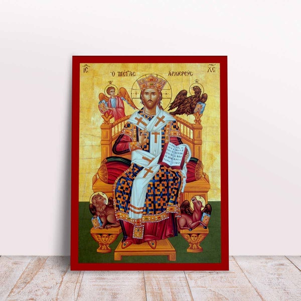 Jesus Christ Enthroned the Great High Priest Greek Byzantine Orthodox Christian handmade icon