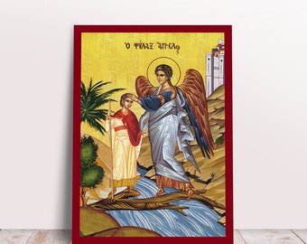 Guardian Angel Greek Byzantine Orthodox Christian handmade icon