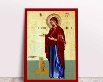 Holy Virgin Mary the Old "Gerontisa" Greek Byzantine Orthodox Christian handmade icons