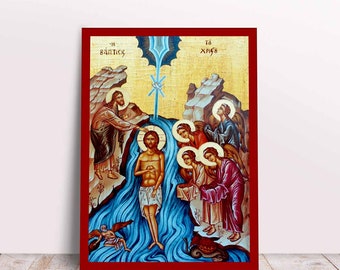 Jesus Christ Baptism Greek Byzantine Orthodox Christian handmade icon