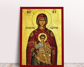 Holy Virgin Mary Liberator "Eleftherotria" with Jesus Greek Byzantine Orthodox Christian handmade icons