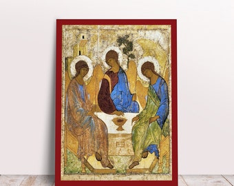 Santissima Trinità dell'Antico Testamento di Andrei Rublev Icona cristiana ortodossa fatta a mano