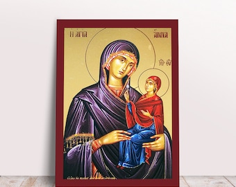 Saint Anna with Virgin Mary Goldprint Greek Byzantine Orthodox Christian handmade icon