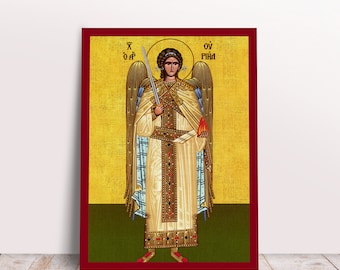 Archangel Uriel Fullbody Greek Byzantine Orthodox Christian handmade icon