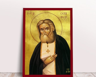 Saint Seraphim of Sarov Greek Byzantine Orthodox Christian handmade icon