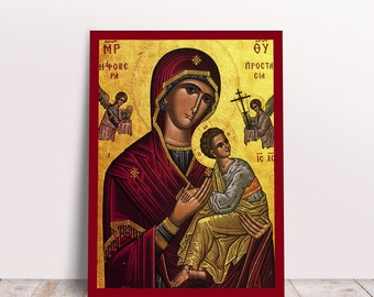 Holy Virgin Mary Awesome Protection "Fovera Prostasia" with Jesus Greek Byzantine Orthodox Christian handmade icons