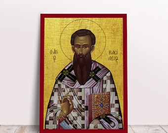 Saint Basil the Great of Caesarea Greek Byzantine Orthodox Christian handmade icon