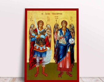 Archangels Michael and Gabriel Greek Byzantine Orthodox Christian handmade icon