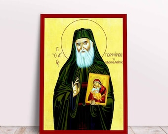 Saint Porphyrios of Kafsokalyvia Greek Byzantine Orthodox Christian handmade icon