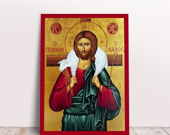 Jesus Christ The Good Shepherd Greek Byzantine Orthodox Christian handmade icon