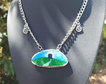 Halskette mit Traumkern Anhänger aus Polymer Clay und Weichlot