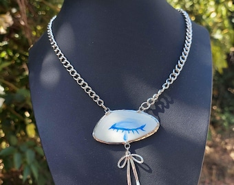Polymer-Ton und Weichlot Kokette Blau und Weiß Anhänger Halskette