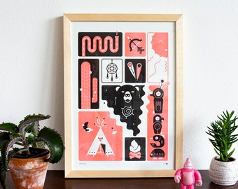 Limited Edition WESTWORLD A3 RISO Print - Native American Theme