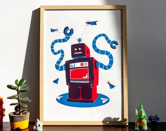 Limited Edition A3 'Toy Robot' Screen Print - Futuristic Robotic Invasion Art