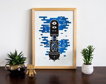 ROBONAUT (Roboter schwebt im Weltraum) - Limitierte Auflage A3 RISO Print