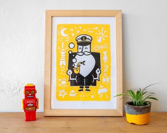 Captain Kees: The Seafaring Gentleman - A4 Limited Edition Linocut Print