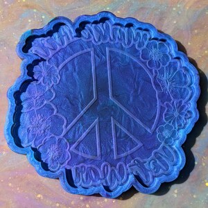 Floral Peace Sign Silicone Mold | 8" Resin Flat, Hippie Decor | Exclusive Mould