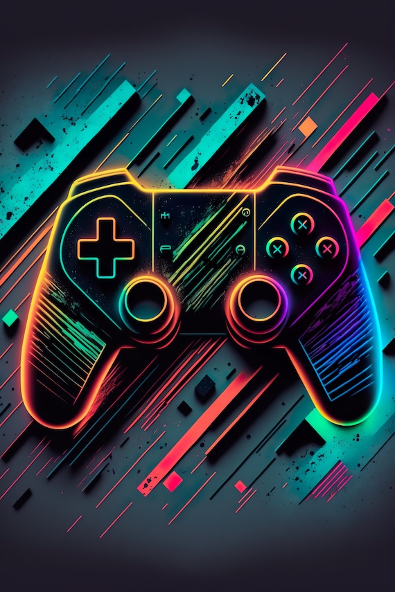 Art Poster Gaming Controller neon