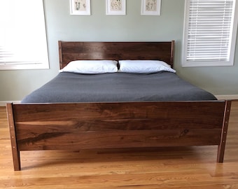 Solid Wood Bed Frame and Headboard - Midcentury Design - Can be Customized