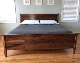 Customizable Solid Wood Bed Frame and Headboard - Midcentury Design