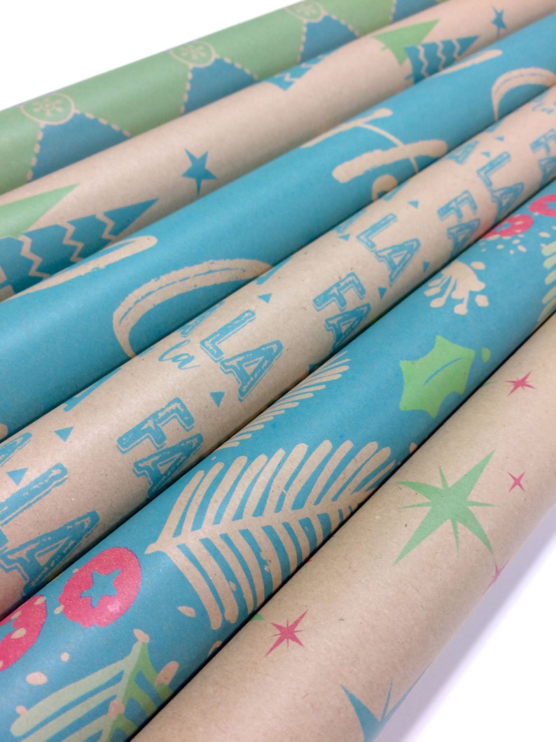 Note Card Cafe Bella Kraft Modern Christmas Wrapping Paper 6 Etsy