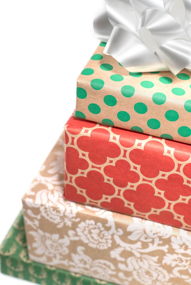 Note Card Cafe Bella Kraft Christmas Wrapping Paper 6 Pack Etsy