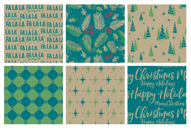 Note Card Cafe Bella Kraft Modern Christmas Wrapping Paper 6 Etsy