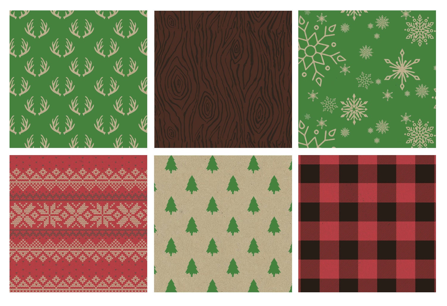 Note Card Cafe Bella Kraft Rustic Christmas Wrapping Paper 6 Etsy