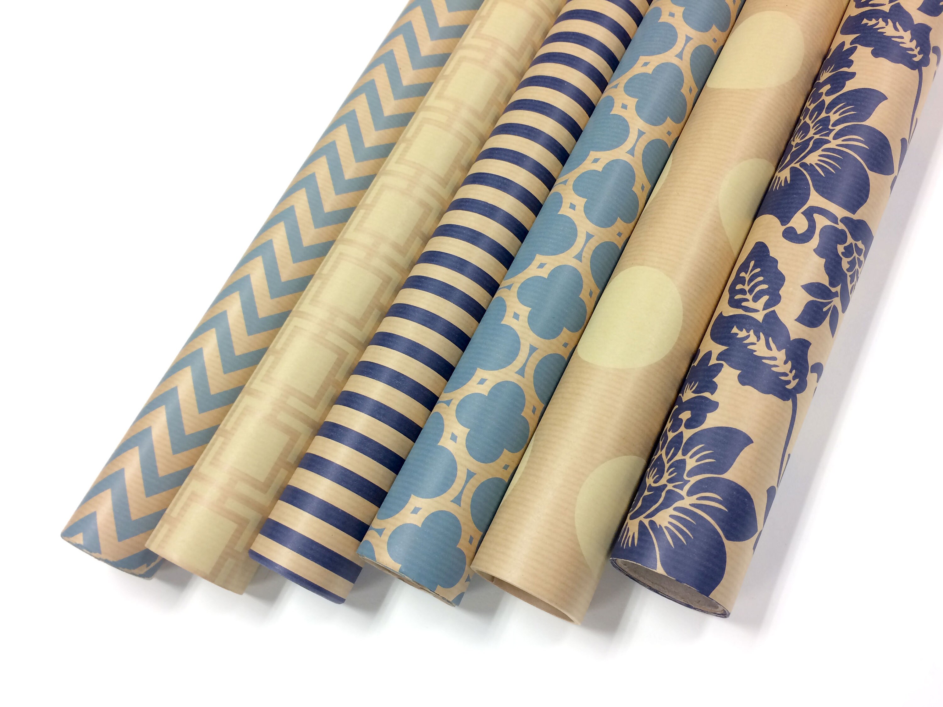 Note Card Cafe Bella Kraft Blue & Cream Wrapping Paper 6 Etsy
