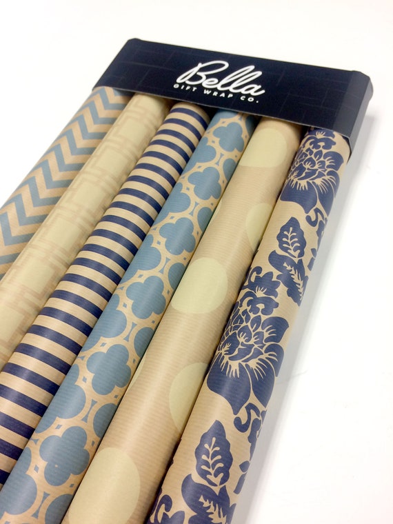 Kraft and White Wrapping Paper - 6 Rolls - 6 Patterns - 30 x 120 per Roll